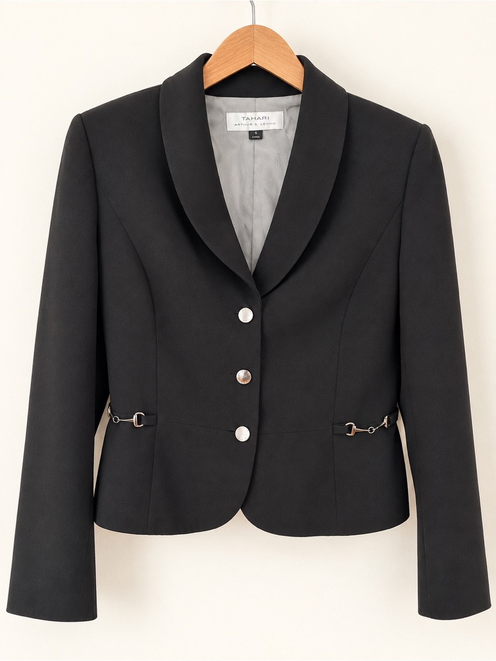 Tahari Arthur S. Levine Black Tailored Blazer Silver Horsebit Detail Size 6